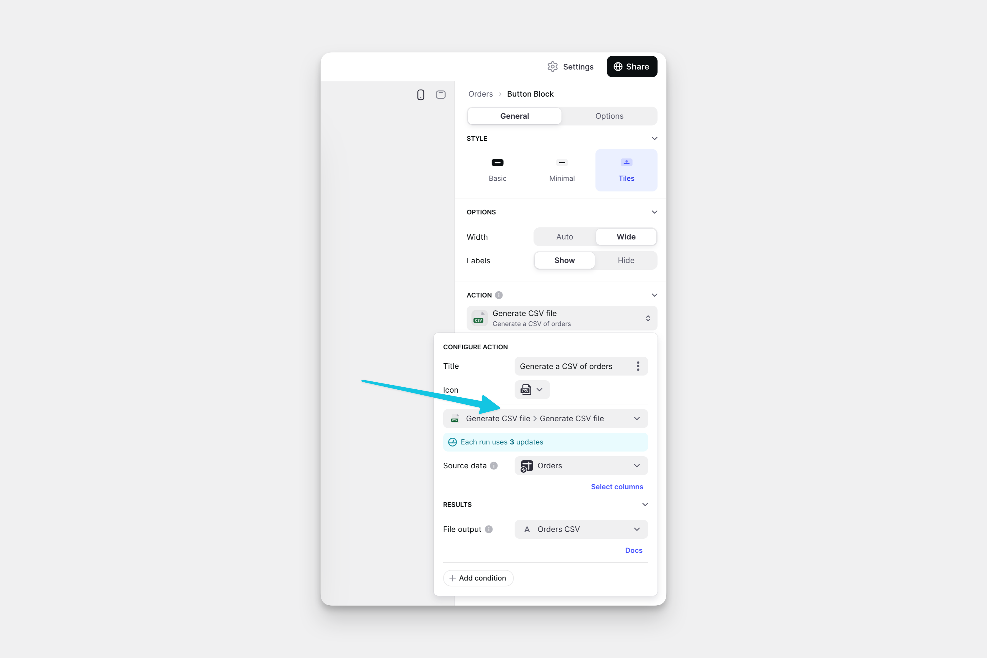 Configuring the Generate CSV Integration